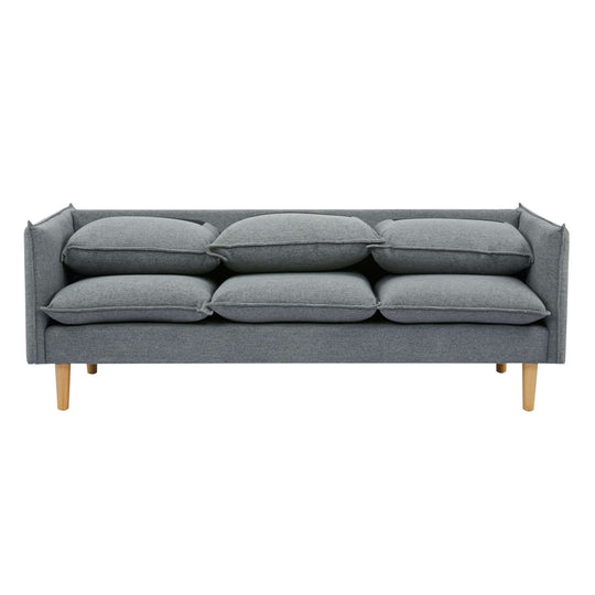 Dark grey 2-seater sofa with plush cushions and wooden legs, offering affordable luxury and comfort for any living space.