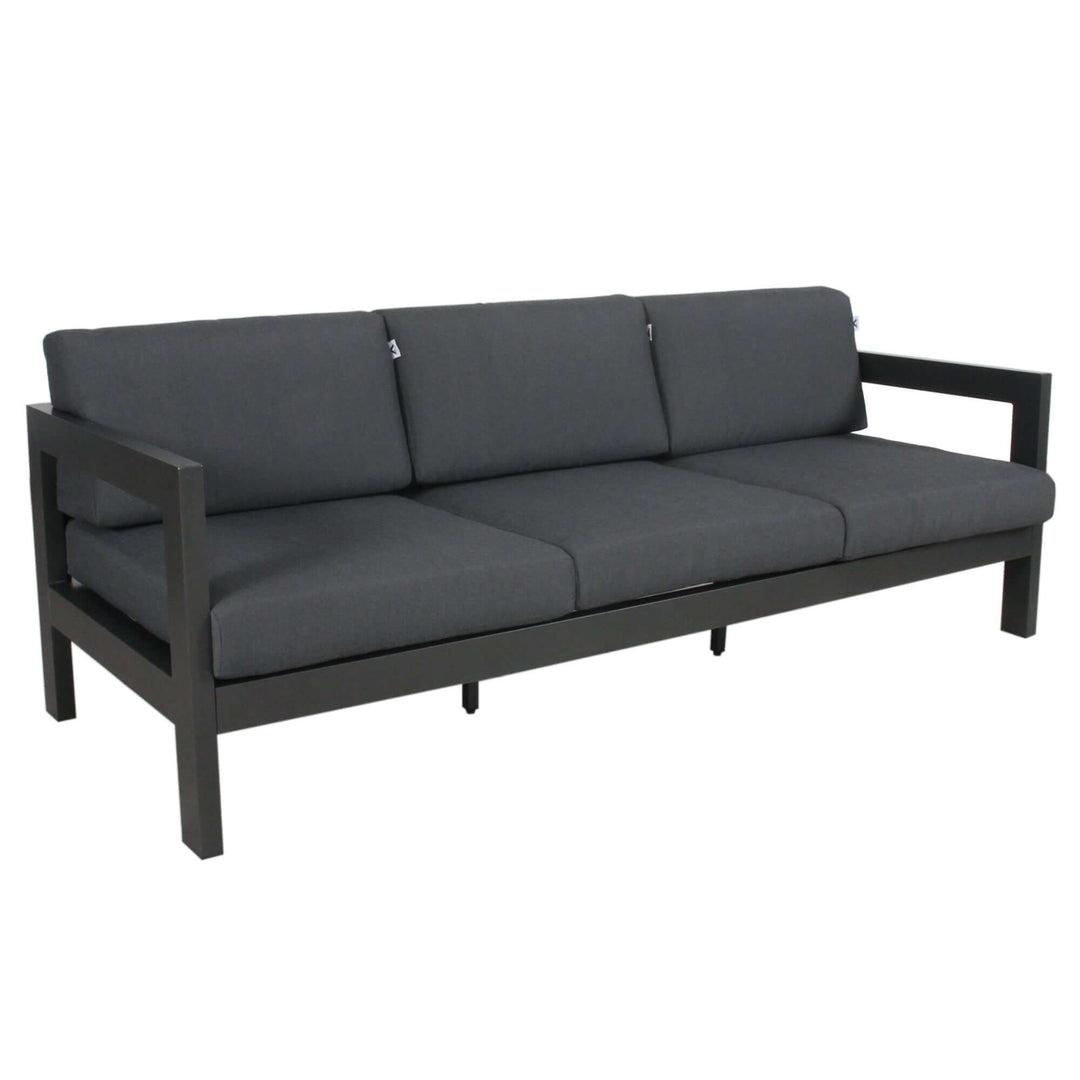 Affordable Outie 3-seater outdoor sofa lounge with charcoal cushions and aluminium frame for quality relaxation.