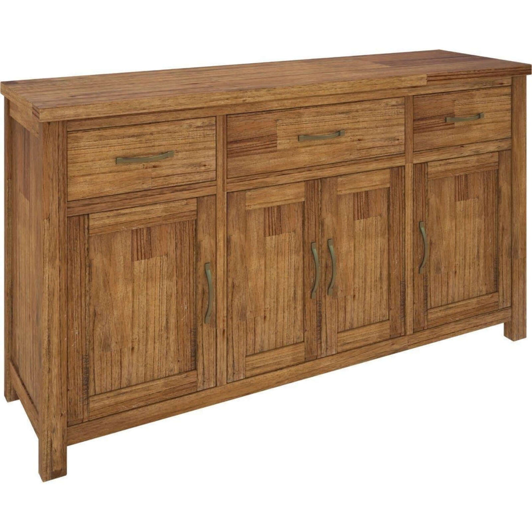 Birdsville Buffet Table 161cm 4 Door 3 Drawer Solid Mt Ash Timber Wood - Brown with metal handles and ample storage space