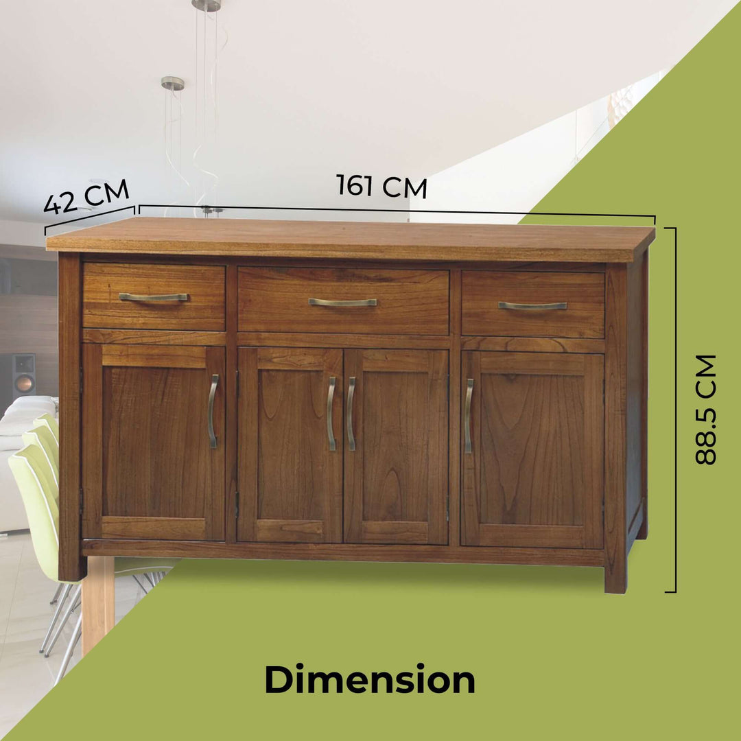 Birdsville buffet table dimensions 161cm 4 door 3 drawer solid Mt Ash timber wood - brown