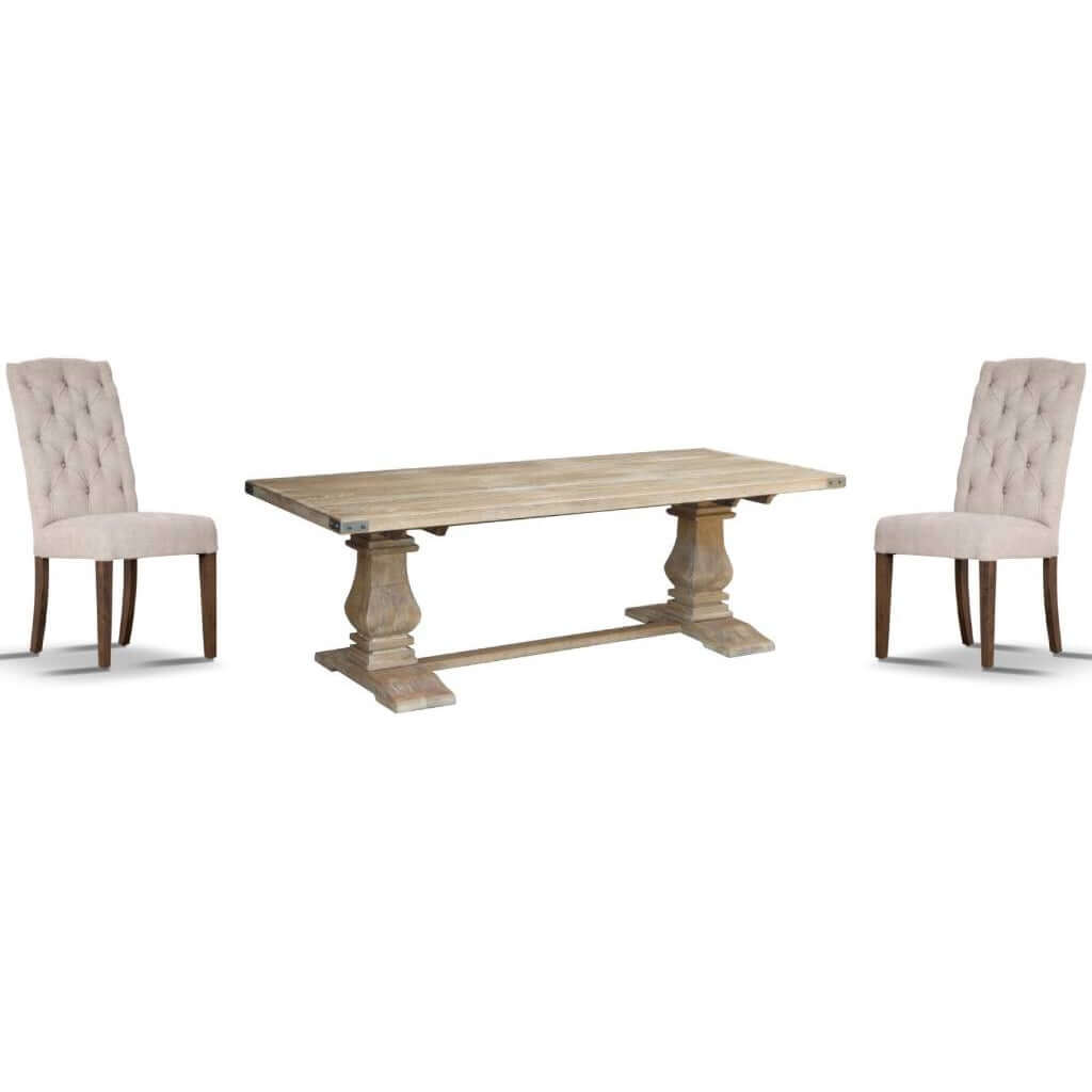 Gloriosa 9pc Dining Set with 230cm Table and 8 Beige Chairs in Solid Mango Wood - French Provincial Style