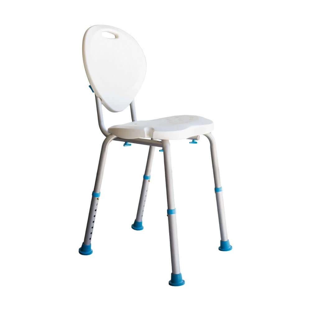 Adjustable shower chair with backrest, ergonomic design, slip-resistant, affordable quality for comfort in baths.