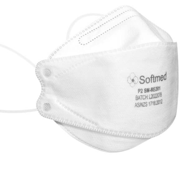 Australia made Softmed P2 SM-RE201 surgical respirator mask, white, 20-pack, affordable quality protection.