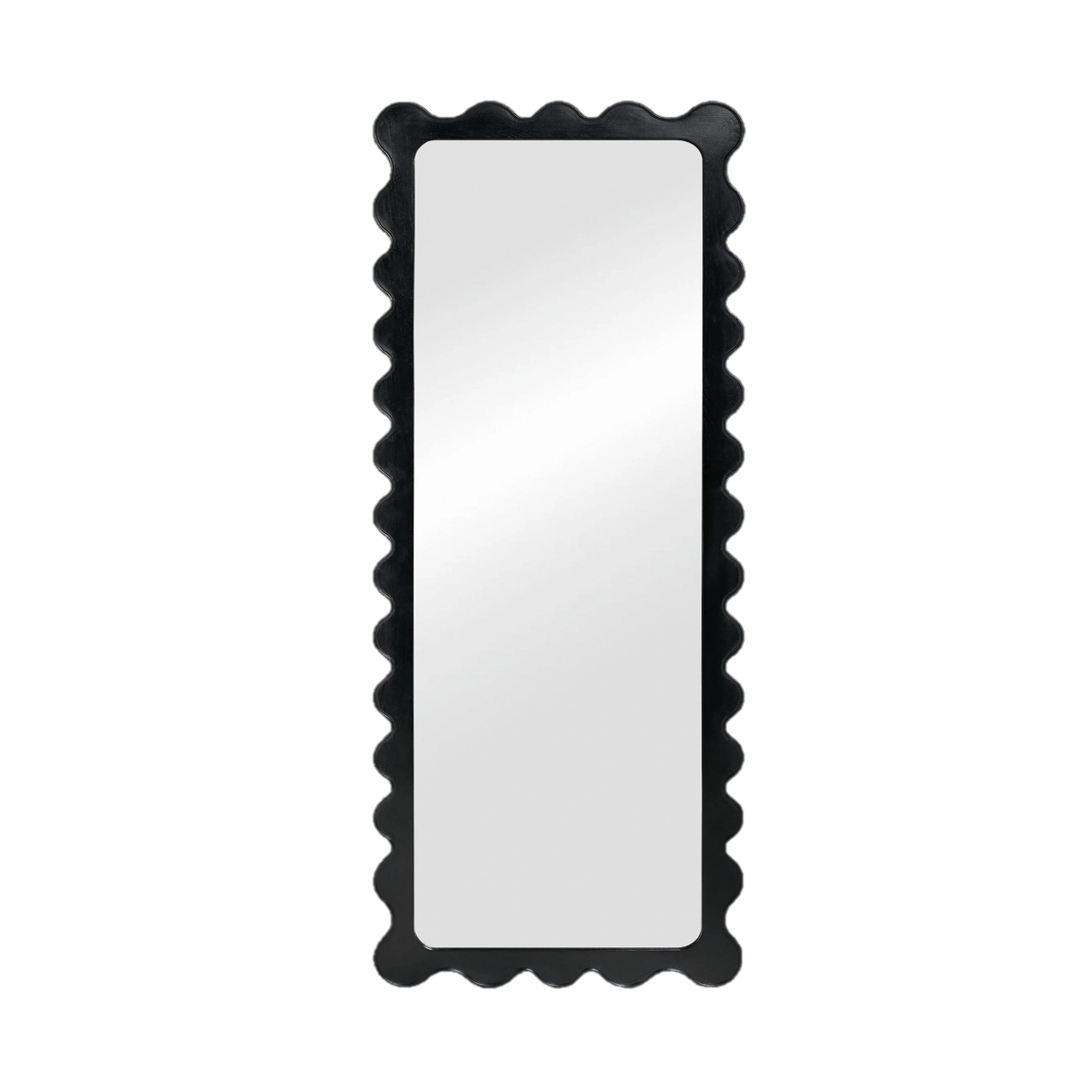 Large black Freya scallop mirror, a chic and affordable addition to elevate any room's decor.