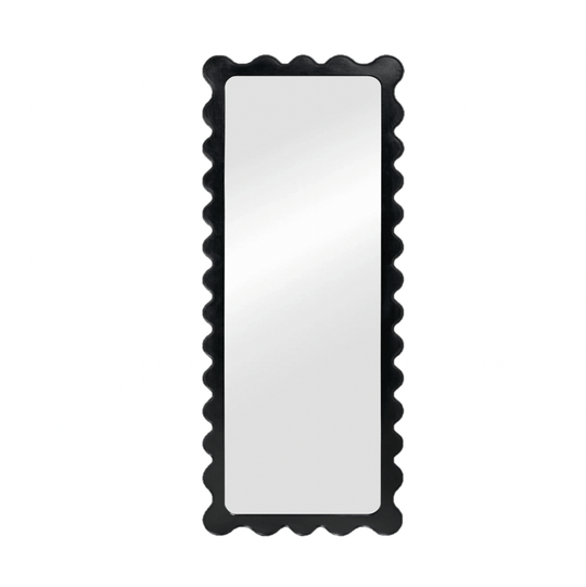 Large black Freya scallop mirror, a chic and affordable addition to elevate any room's decor.