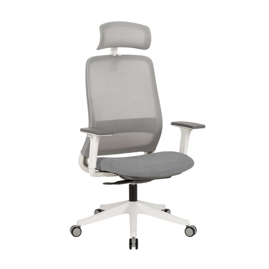 Affordable grey ergonomic office chair with molded foam seat, adjustable headrest, and multi-function mechanism.