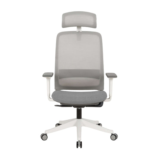 Affordable ergonomic grey office chair with molded foam seat, adjustable headrest, and sturdy design for quality comfort.