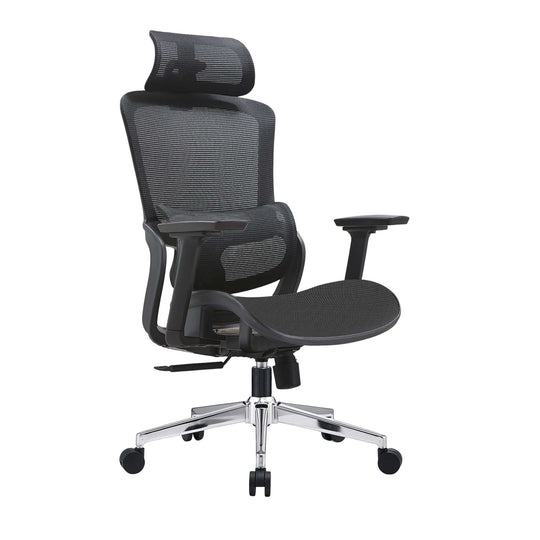 Elena High Back Black Mesh Ergonomic Office Chair with Adjustable Armrests and Headrest for Comfort and Style.