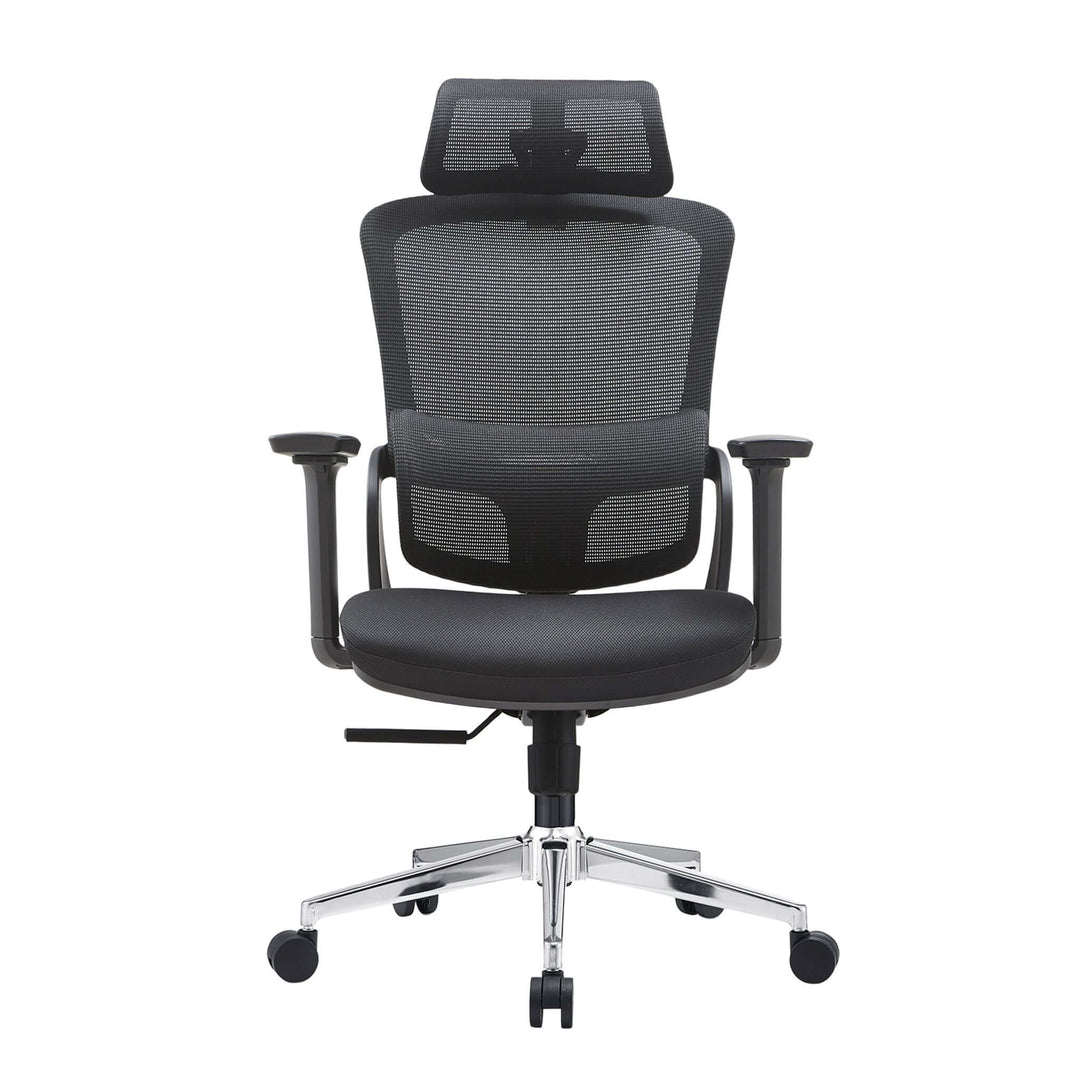 Affordable ergonomic black office chair with 3D headrest and lumbar support for quality comfort and luxe design.