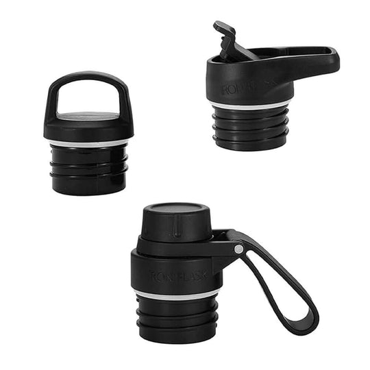 Iron Flask replacement lids set for narrow mouth bottles, featuring three versatile styles.