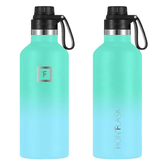 Iron Flask Narrow Mouth Bottle with Spout Lid in Sky color, 32oz, durable stainless steel, affordable quality hydration.