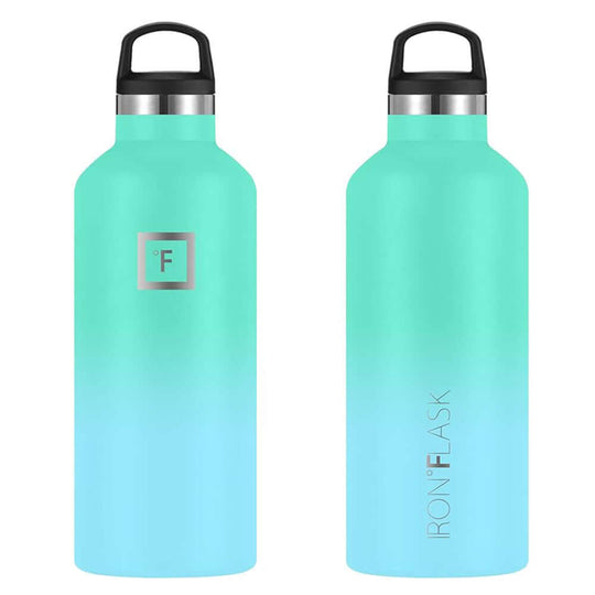 Iron Flask Narrow Mouth Bottle in Sky color with spout lid, 32oz stainless steel, affordable quality water bottle.