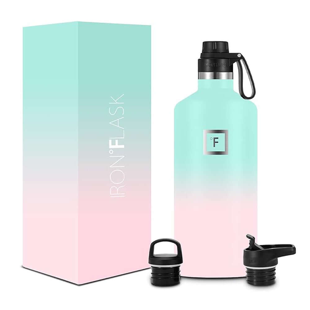 Iron Flask Narrow Mouth Bottle with spout lid in Bubble Gum color, 64oz, affordable and quality hydration solution.