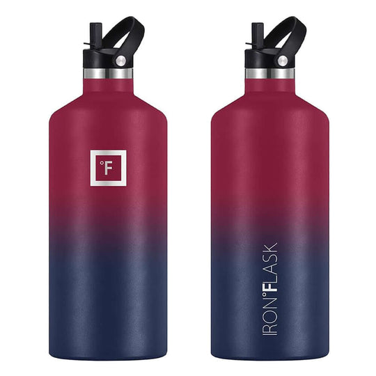 Iron Flask 64oz Narrow Mouth Bottle in Dark Rainbow with straw lid, stylish and leak-proof, perfect for DIY and affordable luxury.