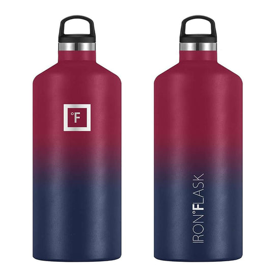 Iron Flask 64oz Narrow Mouth Water Bottle in Dark Rainbow with Straw Lid, Affordable quality hydration solution.