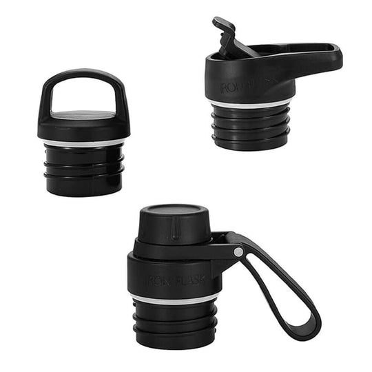 Iron Flask narrow mouth bottle cap options: straw lid, flip lid, and traditional lid for easy access and spill-proof use.