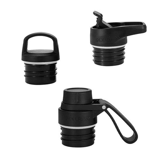 Three interchangeable lids for Iron Flask Narrow Mouth Bottle: straw lid, flip lid, and screw cap.