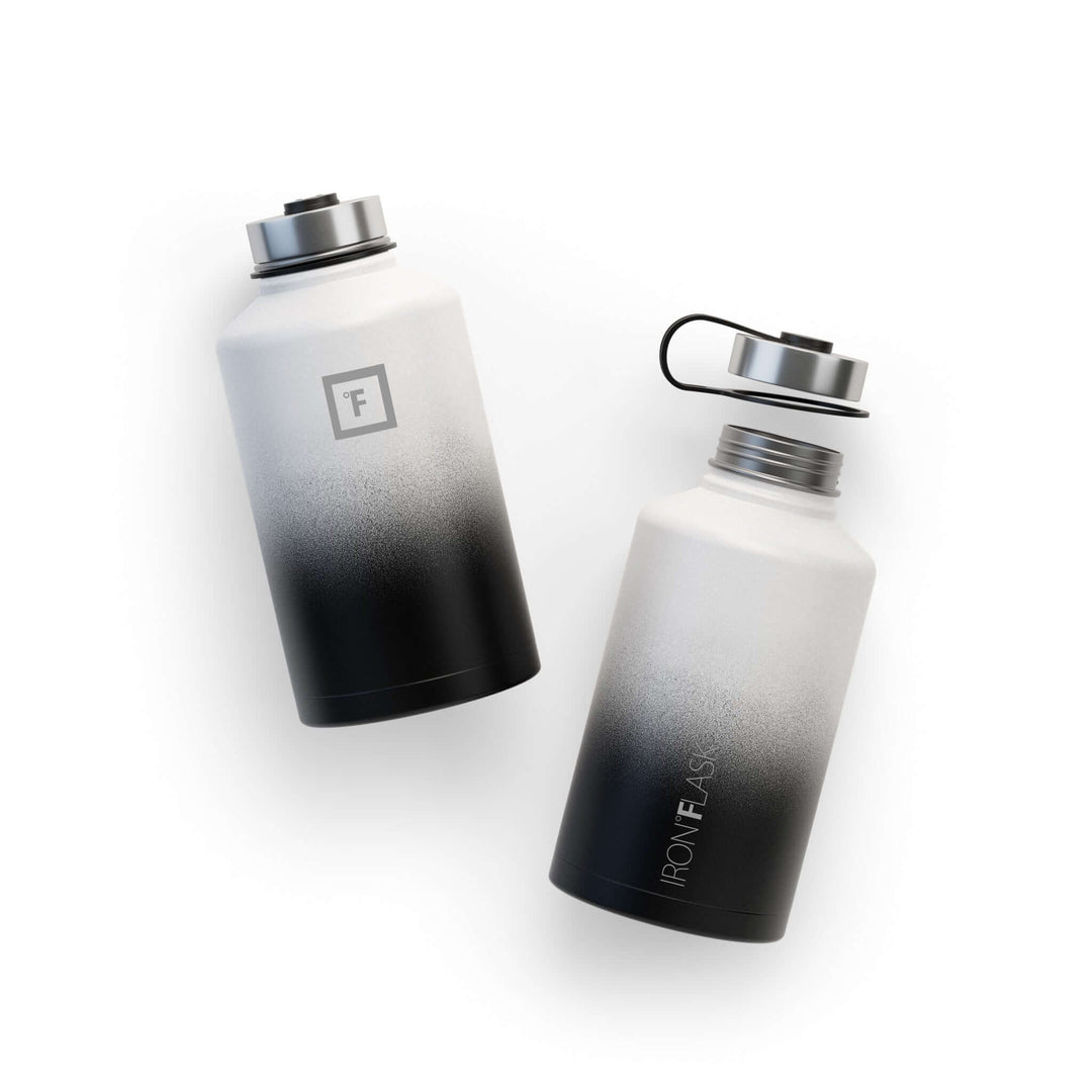 Iron Flask Wide Mouth Bottle with Spout Lid in Day Night gradient, 64oz/1900ml, stylish and durable, perfect for any adventure.