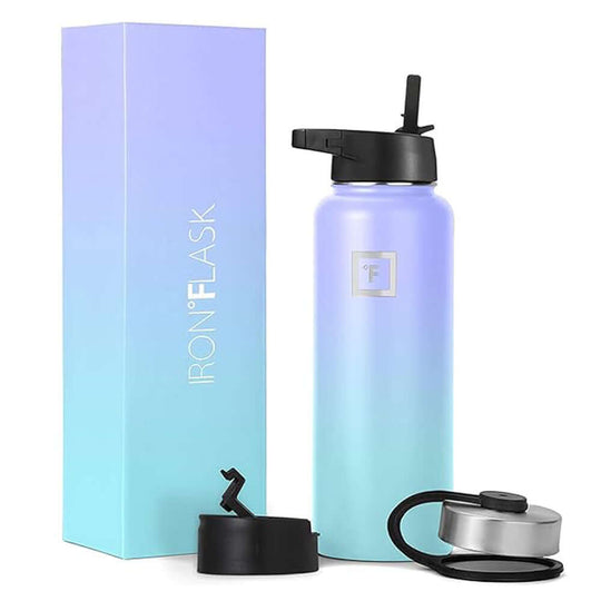 Iron Flask Cotton Candy Water Bottle with Straw Lid, 40oz, double-wall vacuum insulated, affordable luxury for hydration.