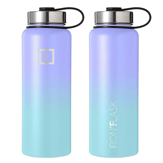 Iron Flask Wide Mouth Bottle in Cotton Candy color, 40oz, featuring straw lid, affordable quality hydration solution.