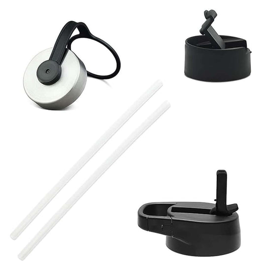 Iron Flask accessories including straw lid, silicone straw, and lid components for DIY convenience and quality hydration.