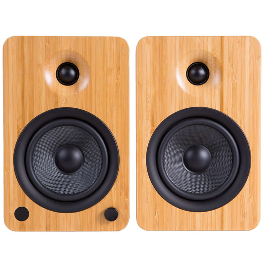 Kanto YU4 Bamboo powered speakers with 4” Kevlar drivers and 1” silk dome tweeters for affordable quality audio.