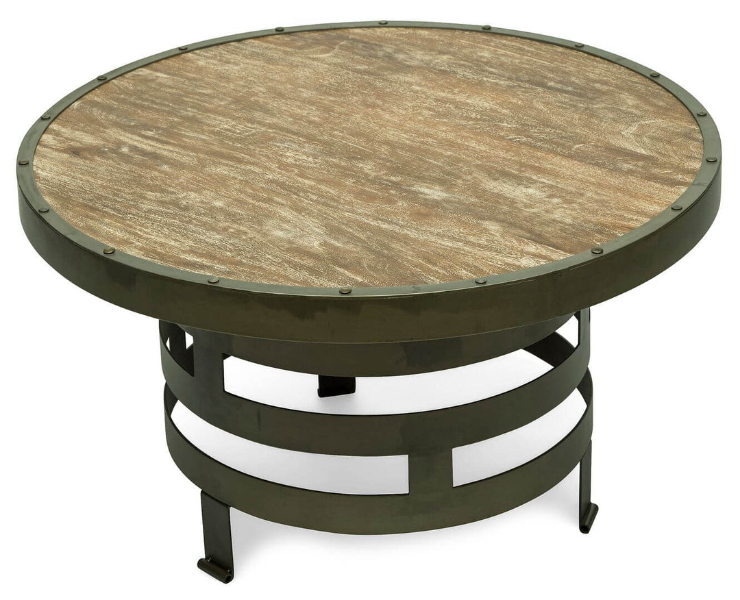 Retro Style Spiral Round Coffee Table with Wood Top, Vintage Modern design, sturdy, value furniture, affordable, quality.