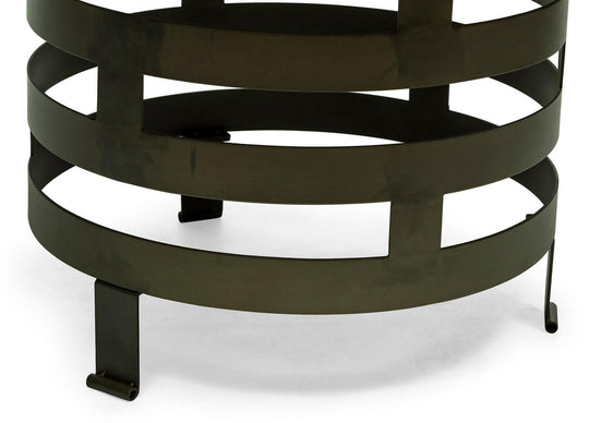 Close-up of the black spiral structure of the Retro Style Spiral Round Coffee Table with an industrial design.