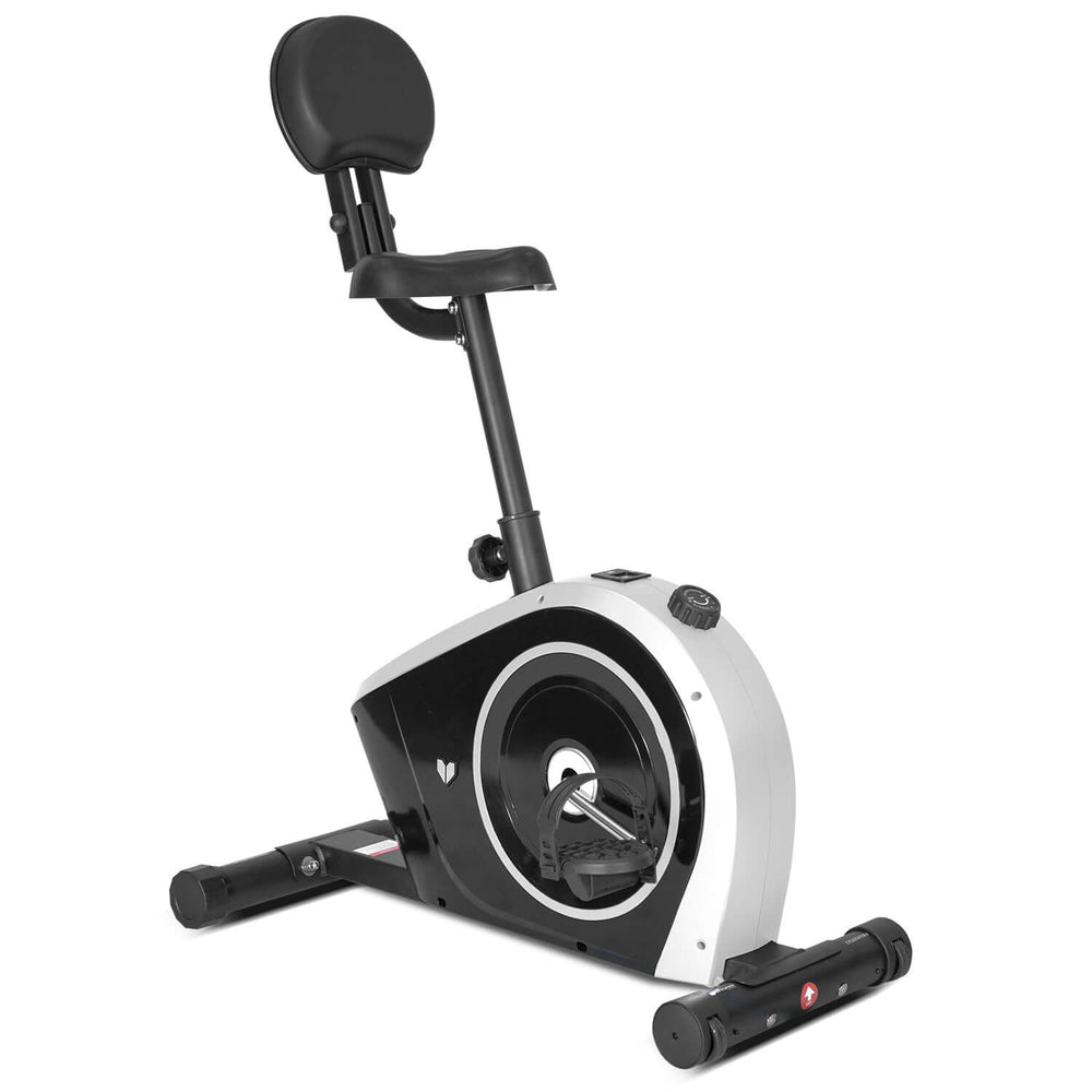 Lifespan Fitness Cyclestation 3 exercise bike with ergonomic back support in black and white design for home workouts.