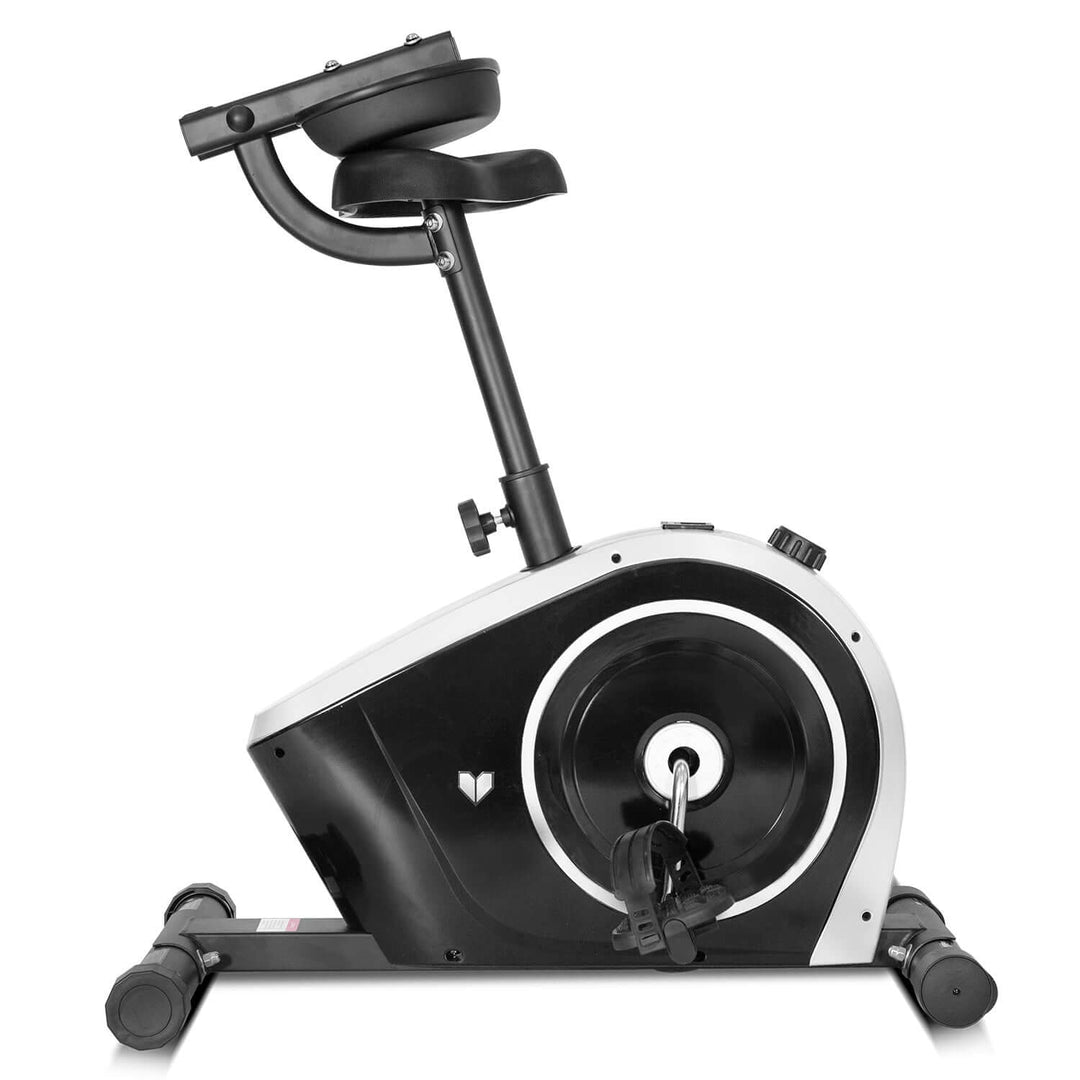 Lifespan Fitness Cyclestation 3 exercise bike side view, featuring a sleek black and white design with adjustable seat.