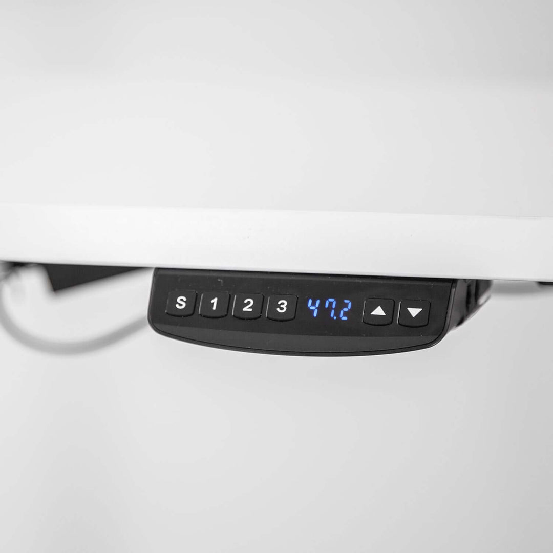 ErgoDesk LED controller showing height setting for automatic standing desk adjustments.