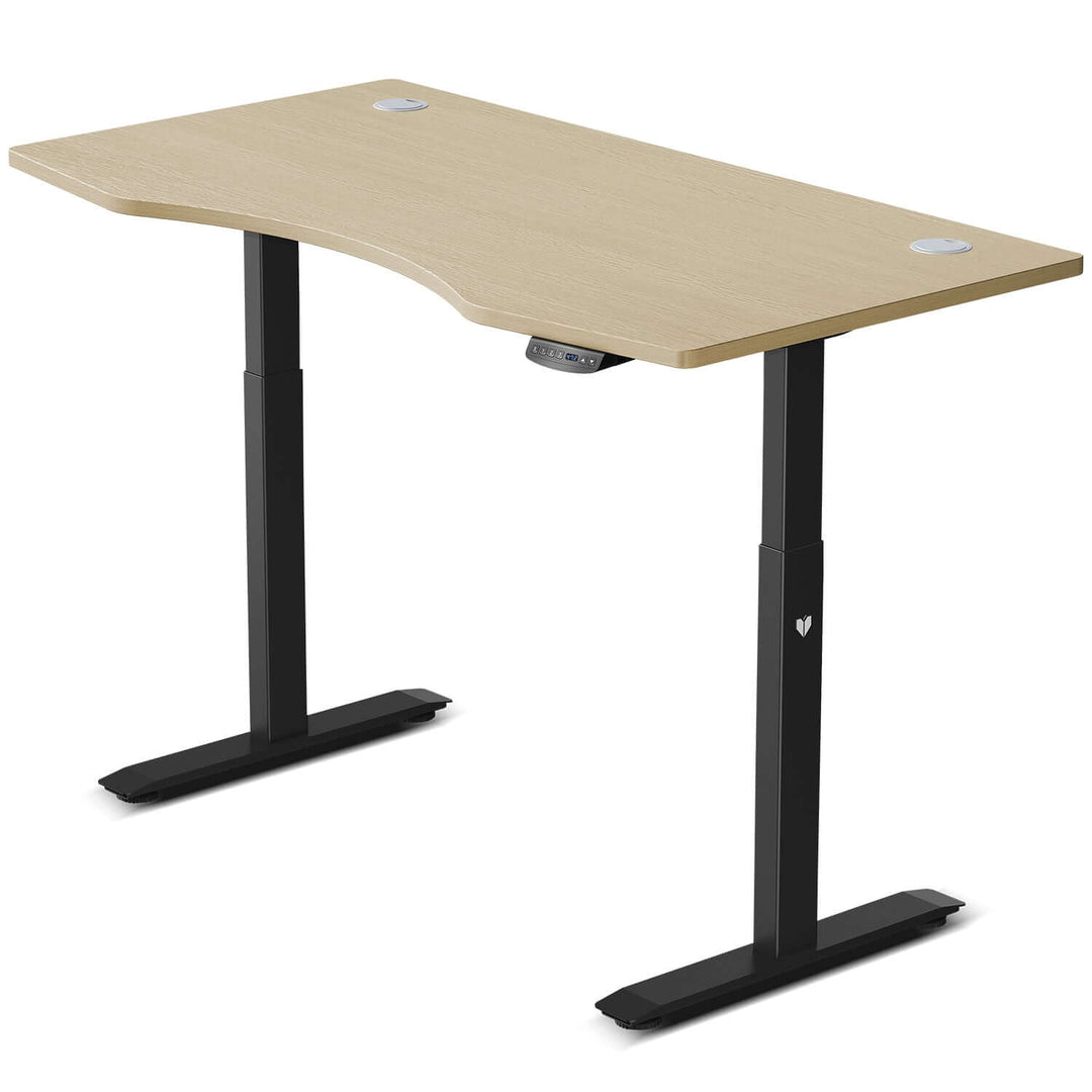 ErgoDesk automatic standing desk in oak and black, featuring easy height adjustments for improved productivity.