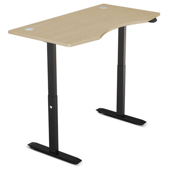 ErgoDesk automatic standing desk in oak and black, featuring adjustable height for enhanced productivity and comfort.