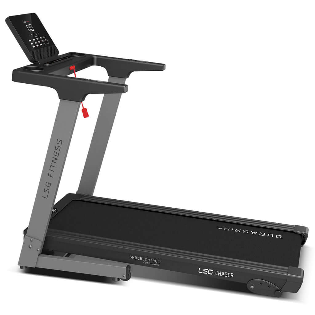 LSG Chaser 3 Treadmill with touchscreen control, smooth DuraGrip belt, and safety handlebars for quality home workouts.