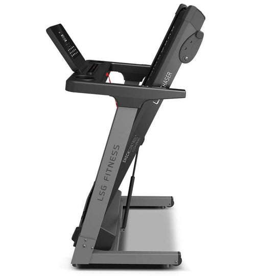 LSG Chaser 3 Treadmill side view with user-friendly controls, DuraGrip belt, and sleek design for an affordable running experience.