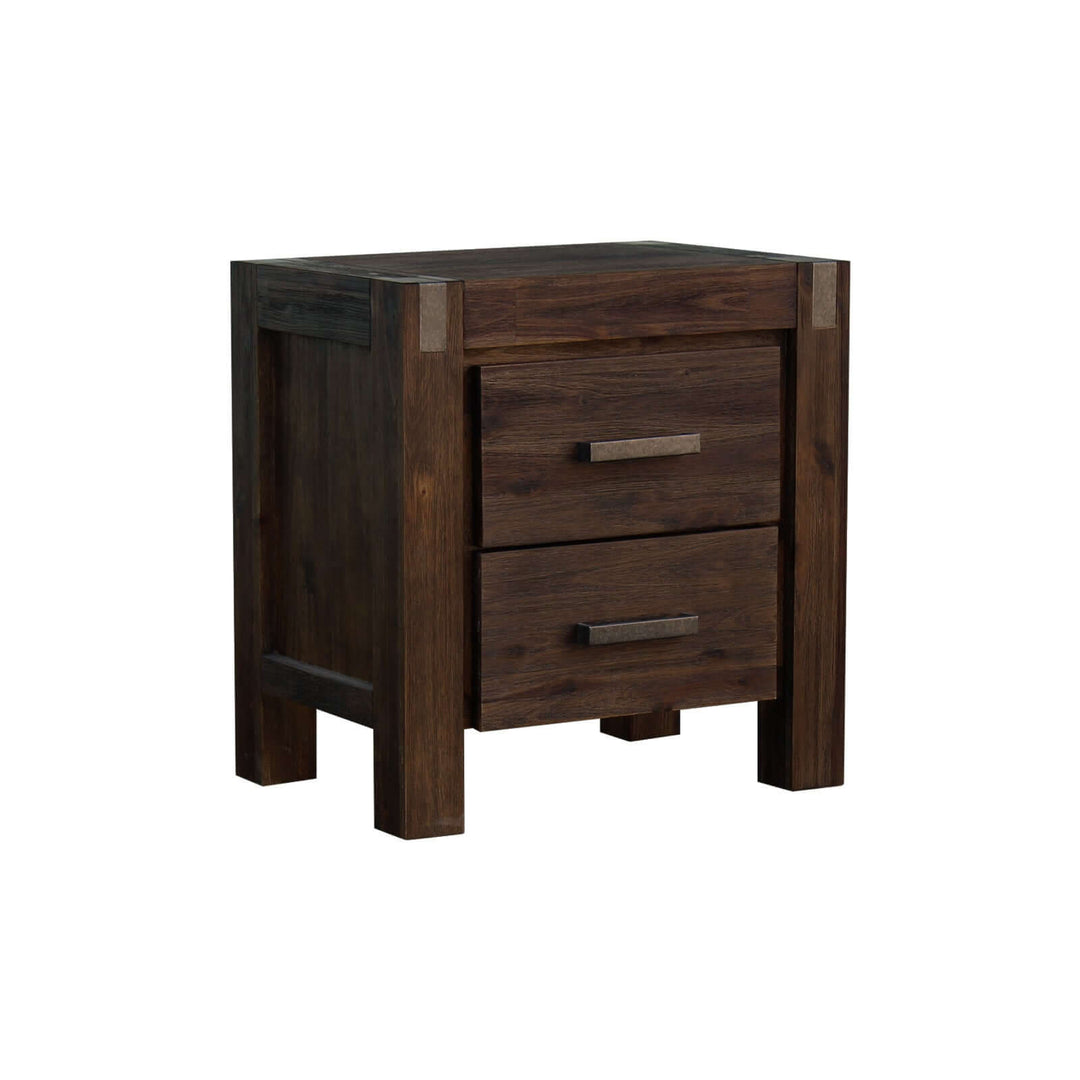 Solid Acacia Veneered Bedside Table with Two Drawers in Chocolate Colour