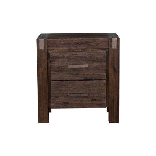 Solid Acacia Timber Bedside Table with Two Drawers in Chocolate Colour