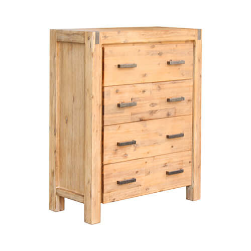 Solid wooden tallboy dresser in oak color with timber slats and minimalist design