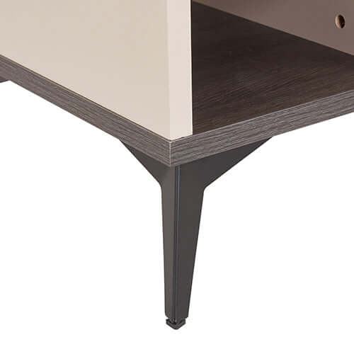 Close-up of Maxwell lamp table featuring sleek MDF design, sturdy legs, and stylish champagne finish for modern interiors.