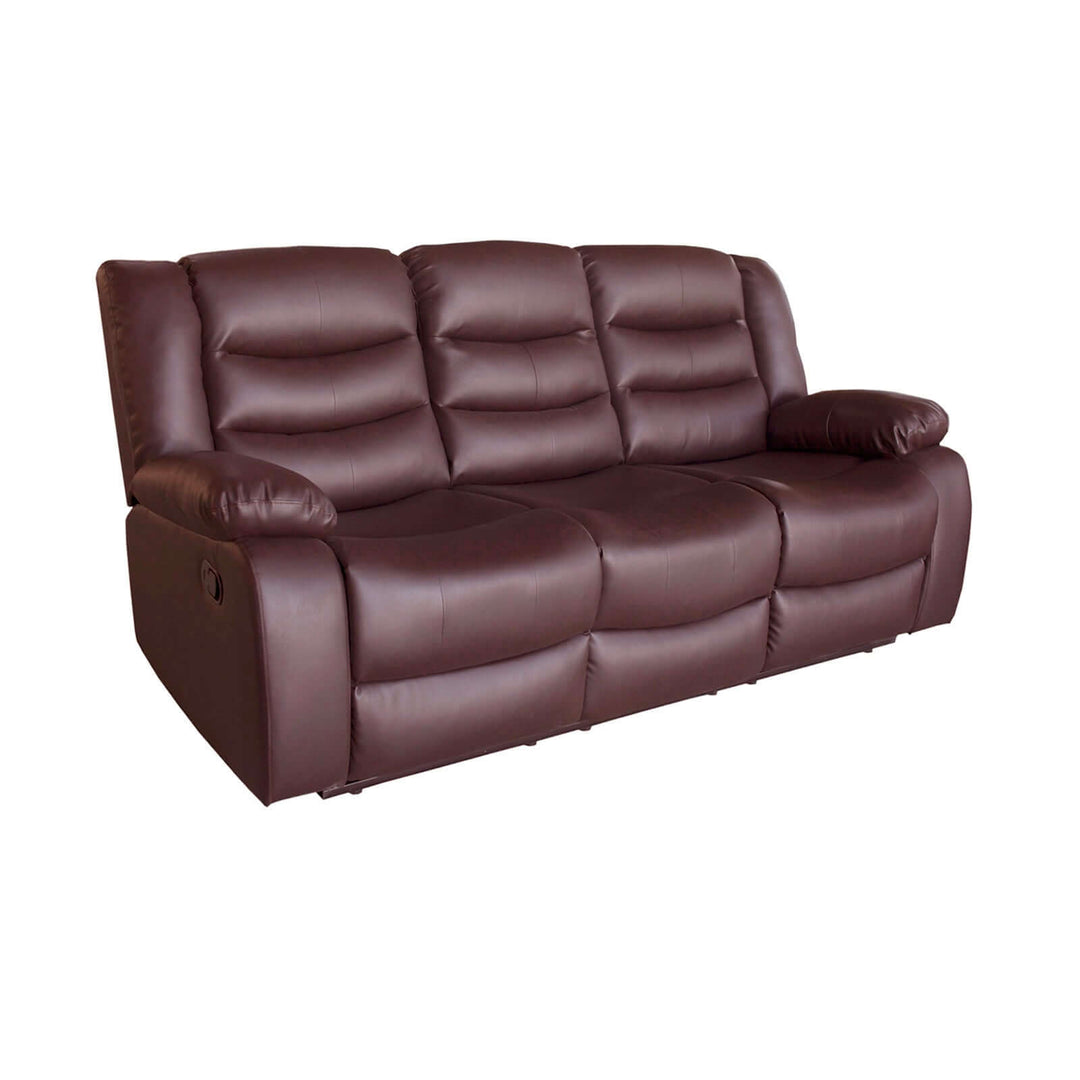 Luxurious brown 3 seater recliner sofa in faux leather, offering affordable comfort and quality for any lounge.