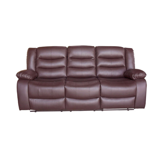 Affordable brown faux leather 3 seater recliner sofa with plush cushioning and stylish design for comfort and luxury.