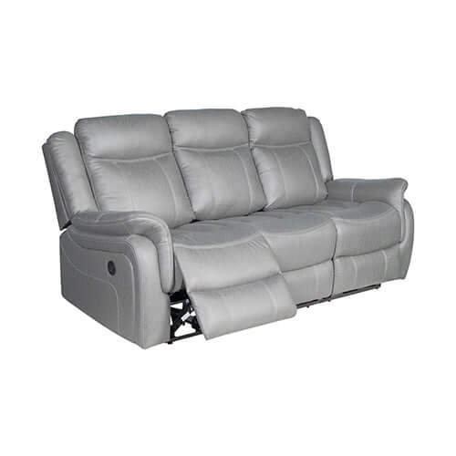 Affordable grey fabric 3-seater recliner sofa with sturdy metal construction and plush upholstery for maximum comfort.