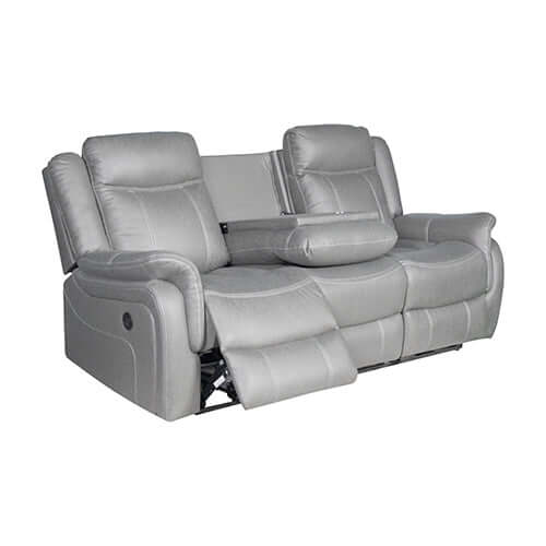 Affordable grey fabric recliner sofa with sturdy metal mechanism for maximum comfort and a luxurious feel.