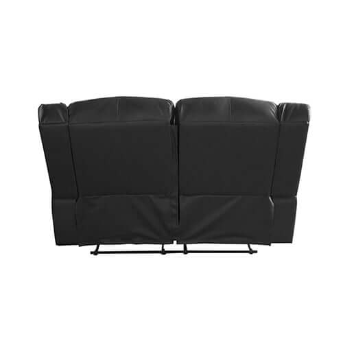 Back view of a luxurious black faux leather 3+2 seater recliner sofa with plush cushioning and sleek design.