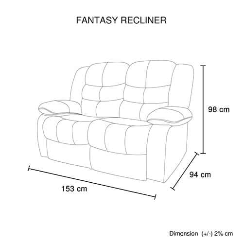 Dimensions of Fantasy Recliner sofa, featuring a comfortable design, measuring 153 cm width, 94 cm depth, and 98 cm height.