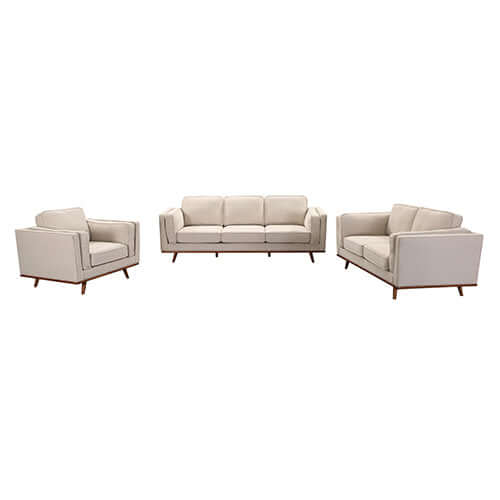 3+2 Seater beige fabric lounge set with wooden frame for living room, featuring plush cushions, stylish and comfortable design.