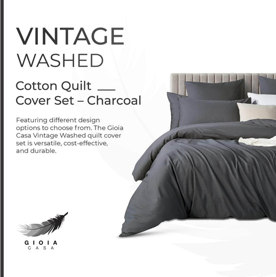 DSZ Product, feed-cond-new, feed-sl-DSZ Freight Payable100% Cotton Vintage Washed Bed Quilt Cover Set (2Pcs) - Charcoal - Single - Premium Home & Garden > Bedding > Quilts & Duvets from Gioia Casa ! Shop Online Buy Now at S & D's Value Store Family Business Best Customer ServiceDSZ Product, feed-cond-new, feed-sl-DSZ Freight Payable