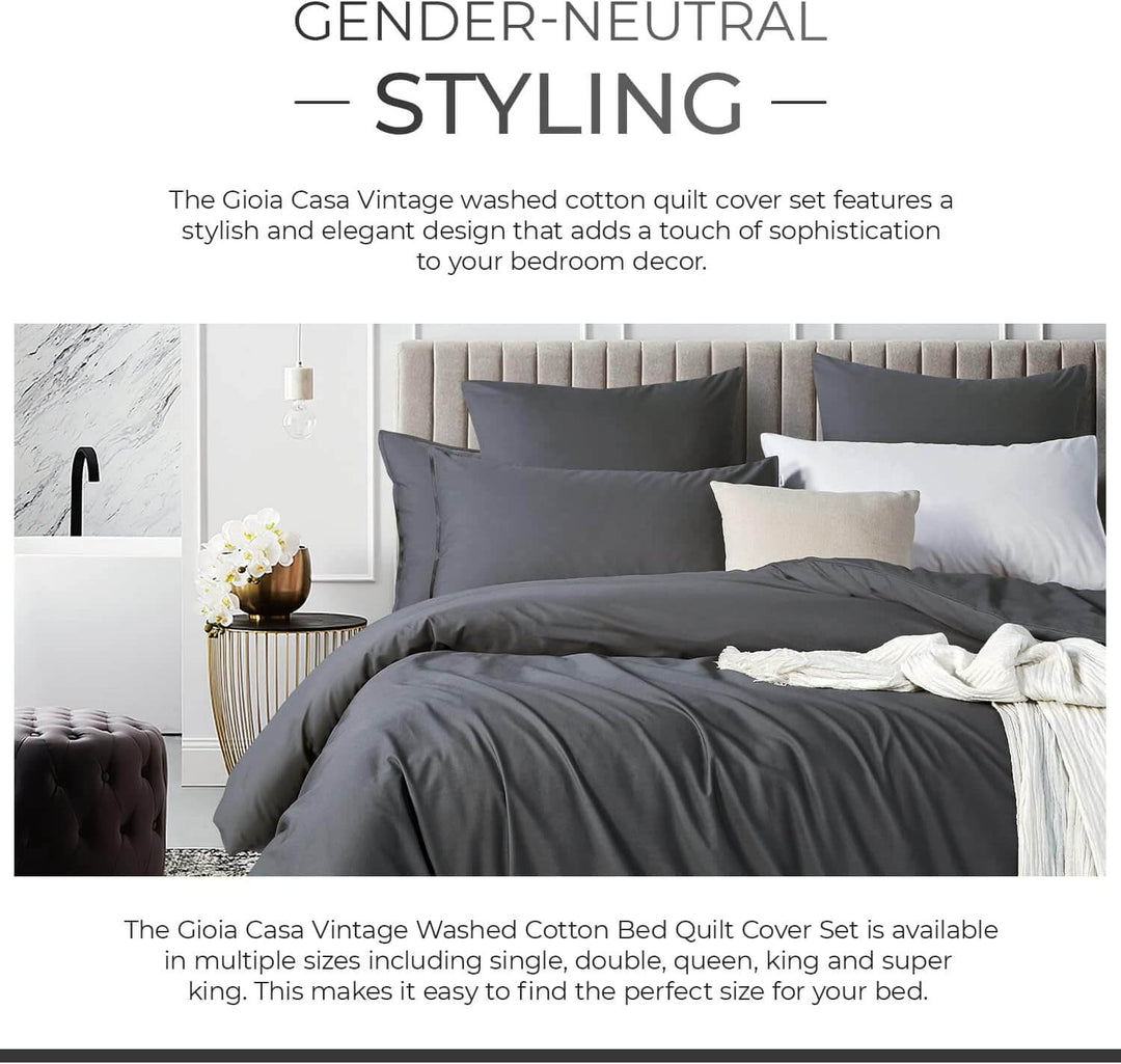 DSZ Product, feed-cond-new, feed-sl-DSZ Freight Payable100% Cotton Vintage Washed Bed Quilt Cover Set (2Pcs) - Charcoal - Single - Premium Home & Garden > Bedding > Quilts & Duvets from Gioia Casa ! Shop Online Buy Now at S & D's Value Store Family Business Best Customer ServiceDSZ Product, feed-cond-new, feed-sl-DSZ Freight Payable