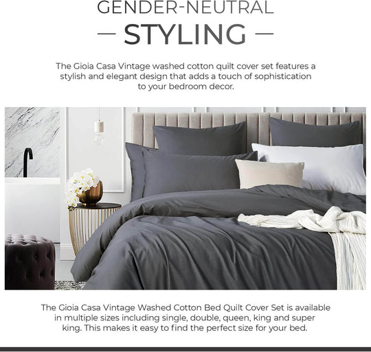 DSZ Product, feed-cond-new, feed-sl-DSZ Freight Payable100% Cotton Vintage Washed Bed Quilt Cover Set (2Pcs) - Charcoal - Single - Premium Home & Garden > Bedding > Quilts & Duvets from Gioia Casa ! Shop Online Buy Now at S & D's Value Store Family Business Best Customer ServiceDSZ Product, feed-cond-new, feed-sl-DSZ Freight Payable