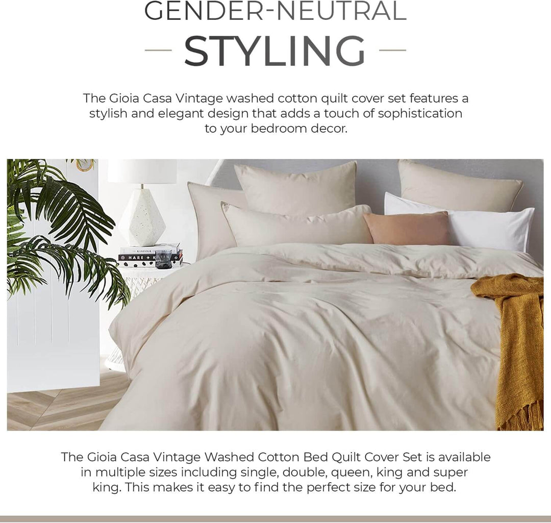 DSZ Product, feed-cond-new, feed-sl-DSZ Freight Payable100% Cotton Vintage Washed Bed Quilt Cover Set (2Pcs) - Natural - Single - Premium Home & Garden > Bedding > Quilts & Duvets from Gioia Casa ! Shop Online Buy Now at S & D's Value Store Family Business Best Customer ServiceDSZ Product, feed-cond-new, feed-sl-DSZ Freight Payable